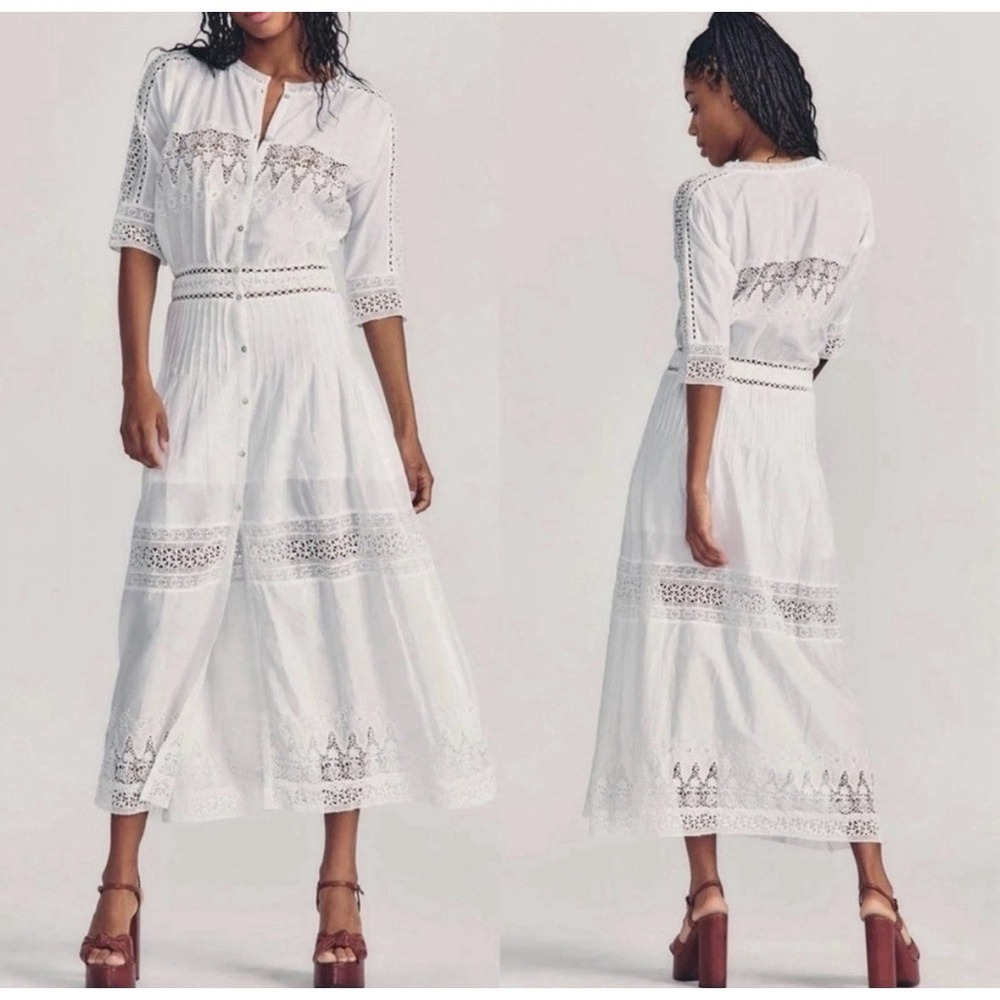 LoveShackFancy Beth Maxi Dress White Lace Eyelet Embroidered Cottagecore XL